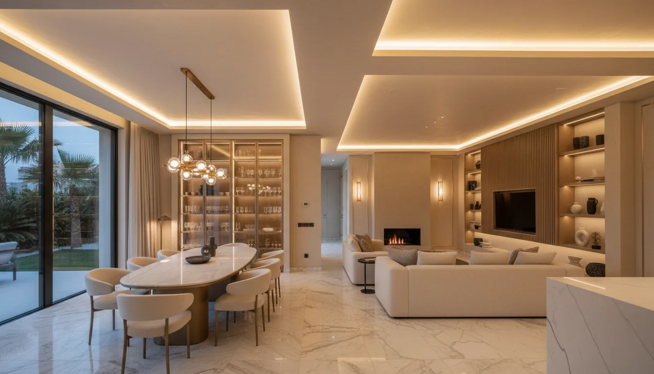 Completed home renovation in Dubai — a finished open-plan living and dining interior